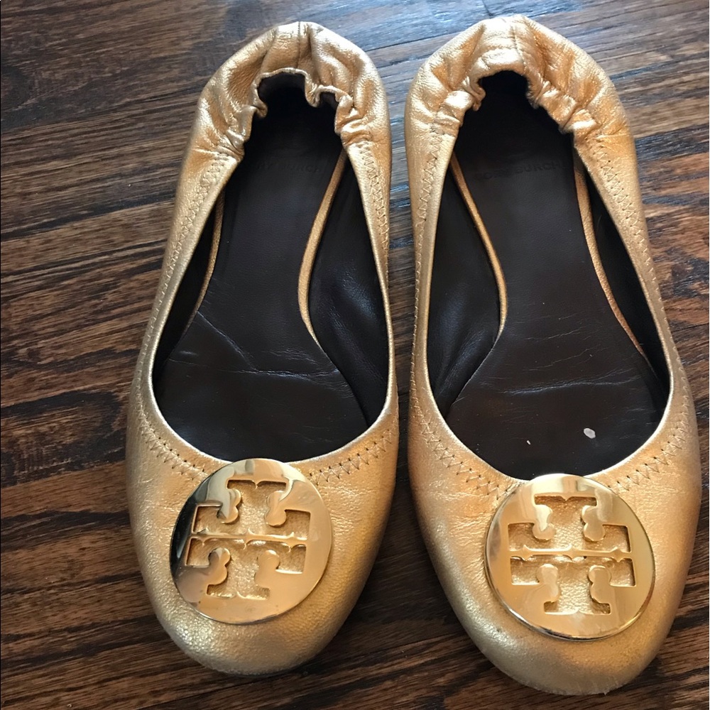 Tory Burch gold flats